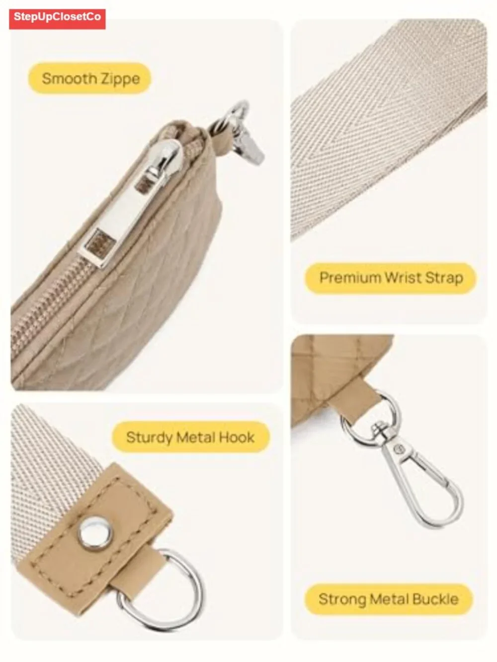 Canvas Quilted Wristlet Wallet with Detachable Keychain Coin Purse Dual Pouch